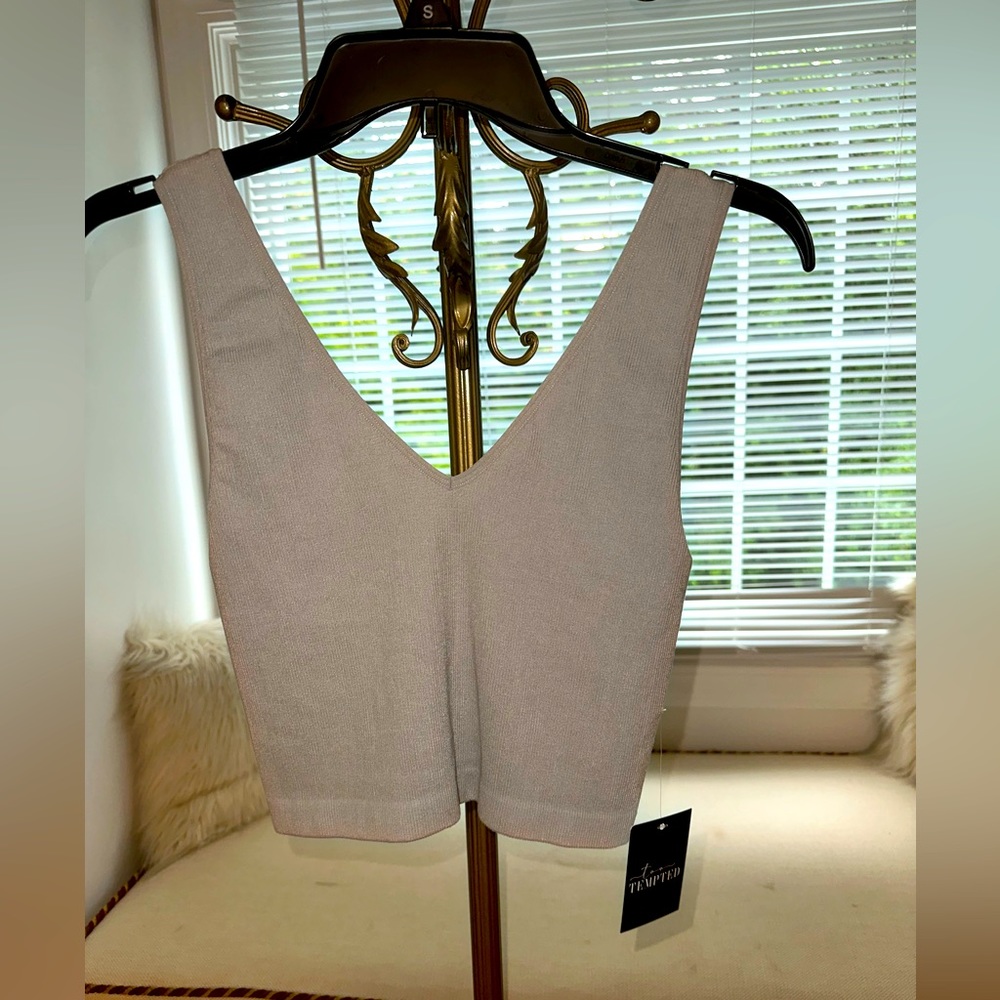 Too Tempted Boutique: Grey V Neck Crop Top. Size M